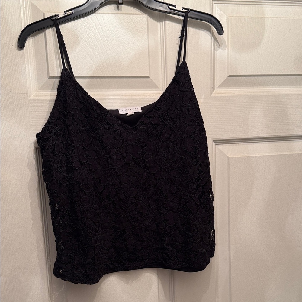 Socialite Black Crop Camisole with Spaghetti Straps